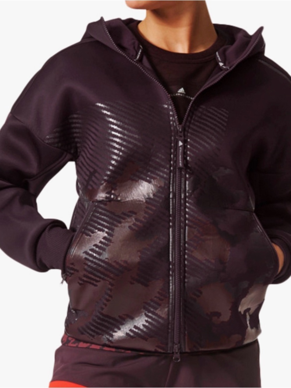 Adidas by Stella McCartney Hooded Zip Jacket Plum Camo Womens S Sporty Athletic
